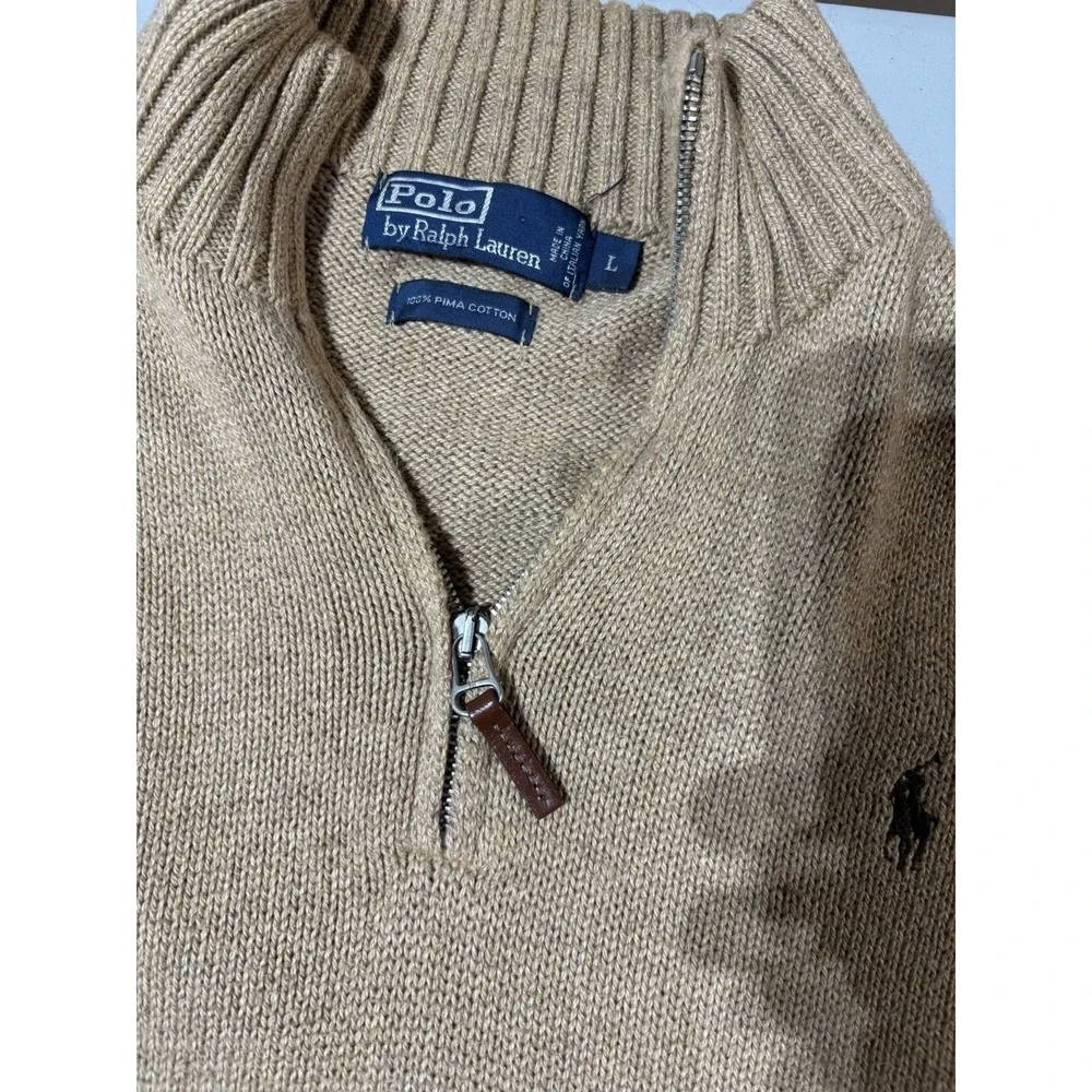 Polo Ralph Lauren Classic Quarter Zip Knit‎ Sweater Mens L Beige - 1/4 Pullover